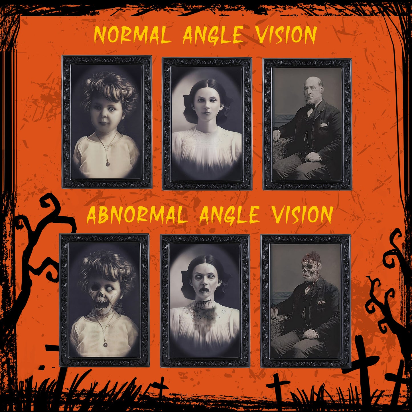 Halloween 3D Changing Face Portrait Frame – Spooky Haunted Wall Decoration, Horror Picture for Home, Party, Haunted House Decor